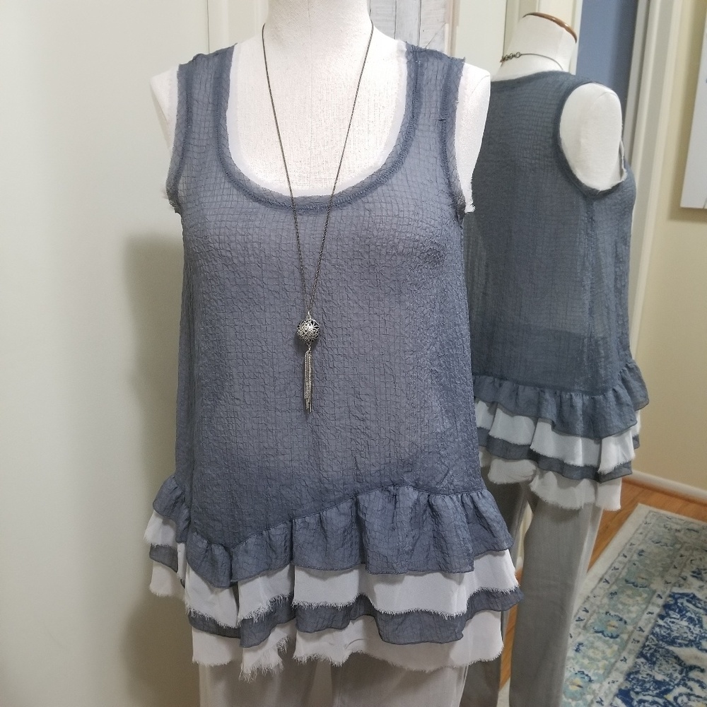 Kensie Asymmetrical Ruffle Hem Tank Top Slate Blue